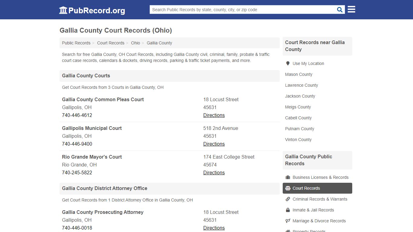 Gallia County Court Records (Ohio) - Free Public Records Search